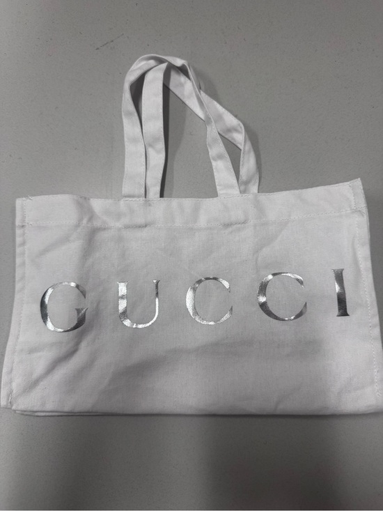 Gucci Handbags - Gucci Small White Tote with Silver Metallic Logo